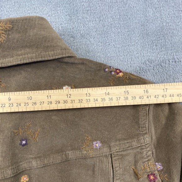 Driftwood Shirt Womens M Brown Shayna Corduroy Floral Embroidered Snap Shacket - Picture 10 of 13